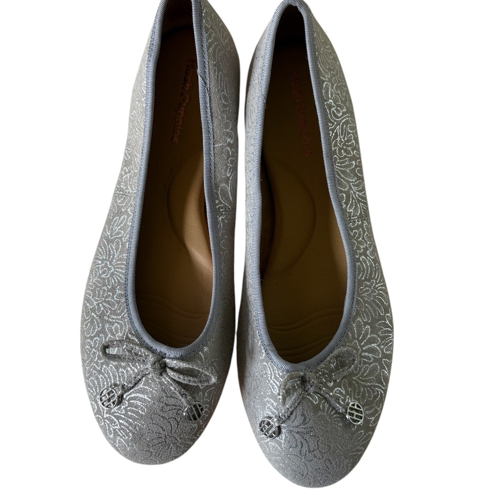 nwt hush puppies metallic silver floral ballet flats size 11 m comfortable new